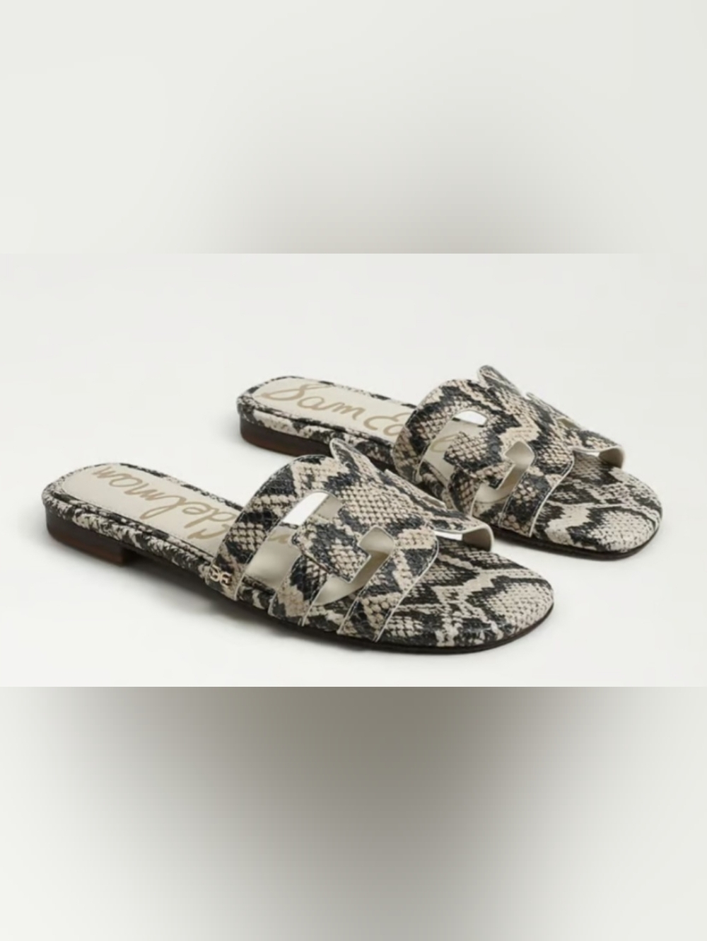Sam Edelman Snake Print Slide Sandals in Black and Cream
